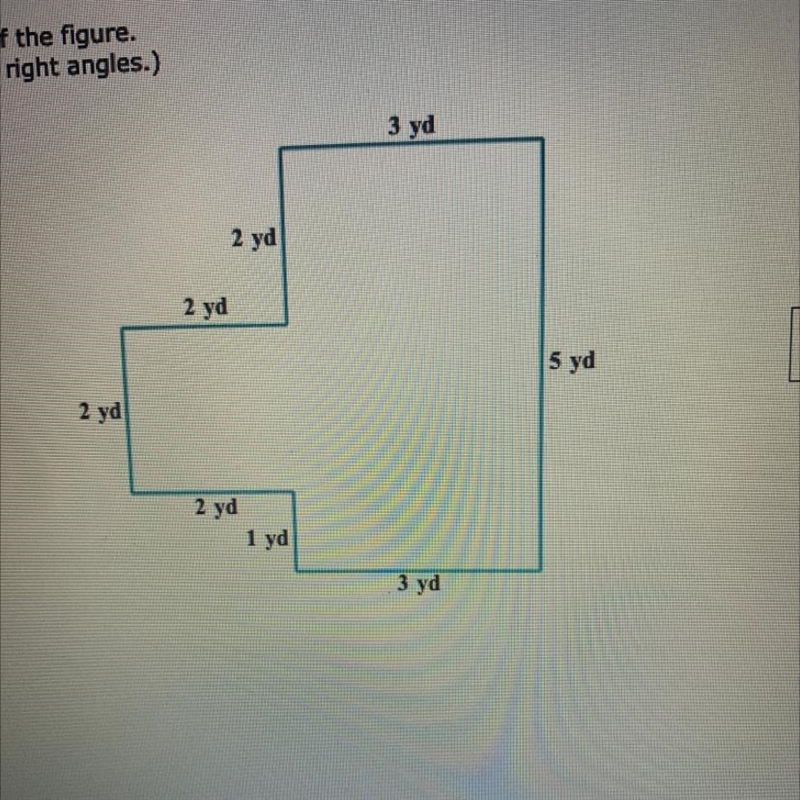 Find the area of the figure. (Sides meet at right angles.)-example-1