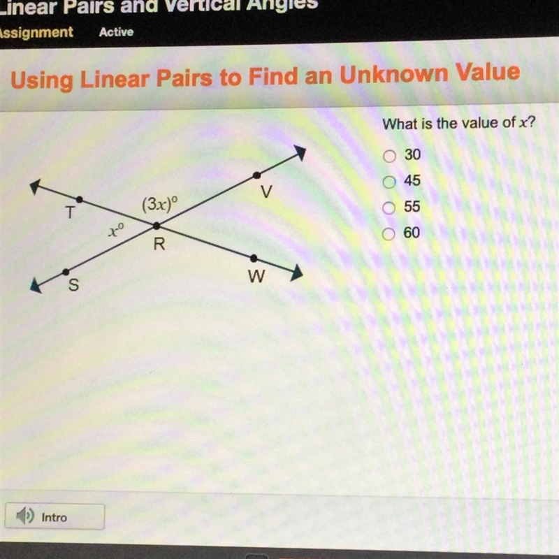 What is the value of x? 30 45 55 60-example-1