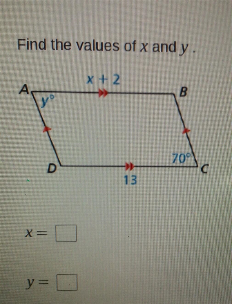 Find the value of x and y. x= y= (TEST)​-example-1