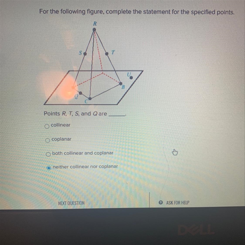 For the following figure, complete the statement for the specified points, R Points-example-1