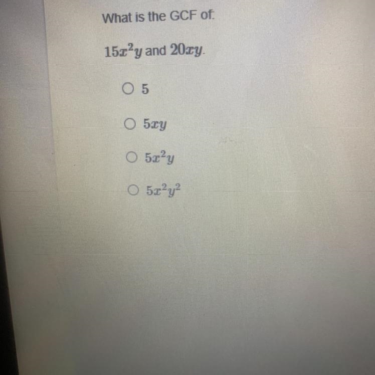 What is the GCF of: 15x^2y and 20xy-example-1