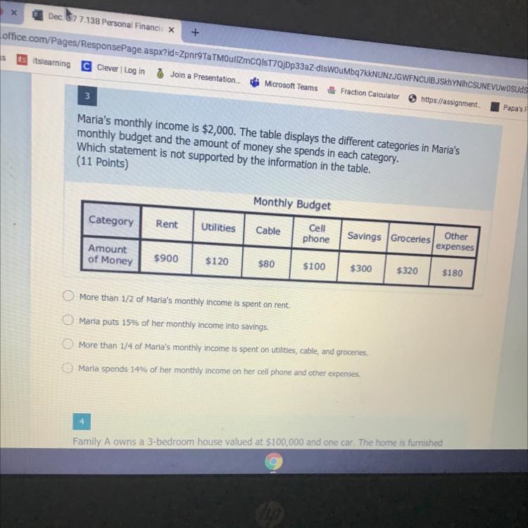 Maria's monthly income is $2,000. The table displays the different categories in Maria-example-1