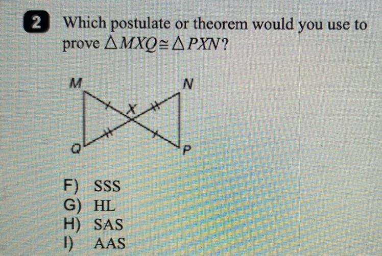 Which postulate or theorem would you use to prove triangle MXQ congruent to triangle-example-1