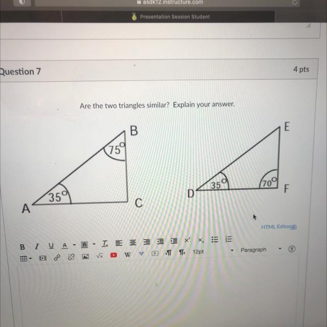 Are the two triangles similar?-example-1