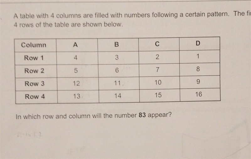 In which row and column will the number 83 appear? ​-example-1