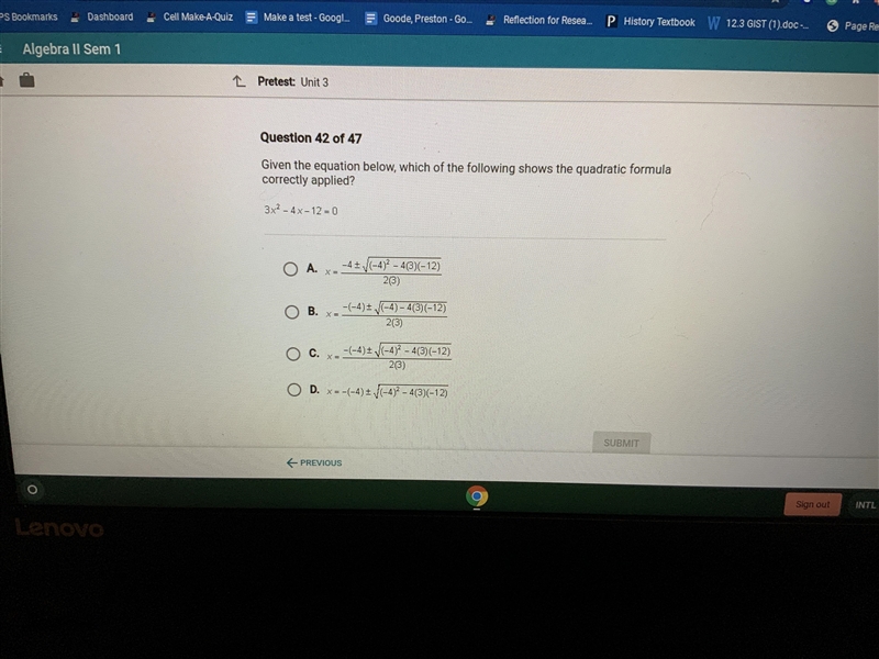 given the equation below which of the following shows the quadratic formula correctly-example-1