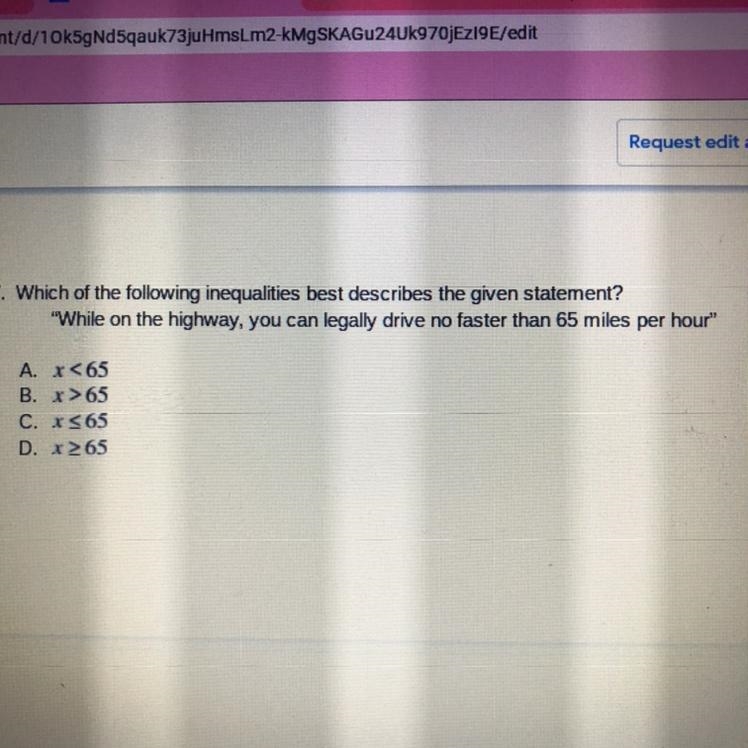 7. Which of the following inequalities best describes the given statement? "While-example-1