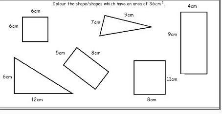 Pls complete it (picture) circle the shape. shapes which have an area of 36cm square-example-1