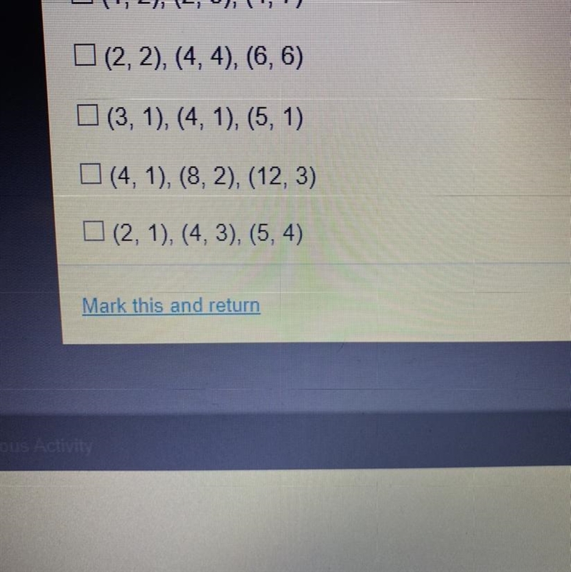 Which sets of ordered pairs show equivalent ratios use the grid to help you check-example-1