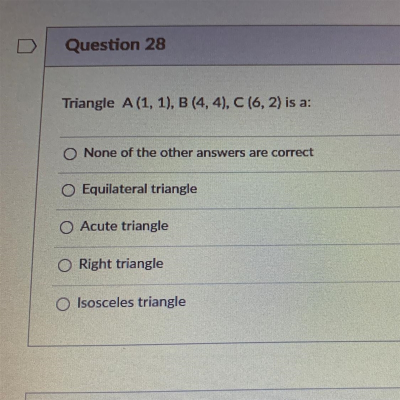 Triangle A(1, 1), B (4,4), C (6,2) is a:-example-1