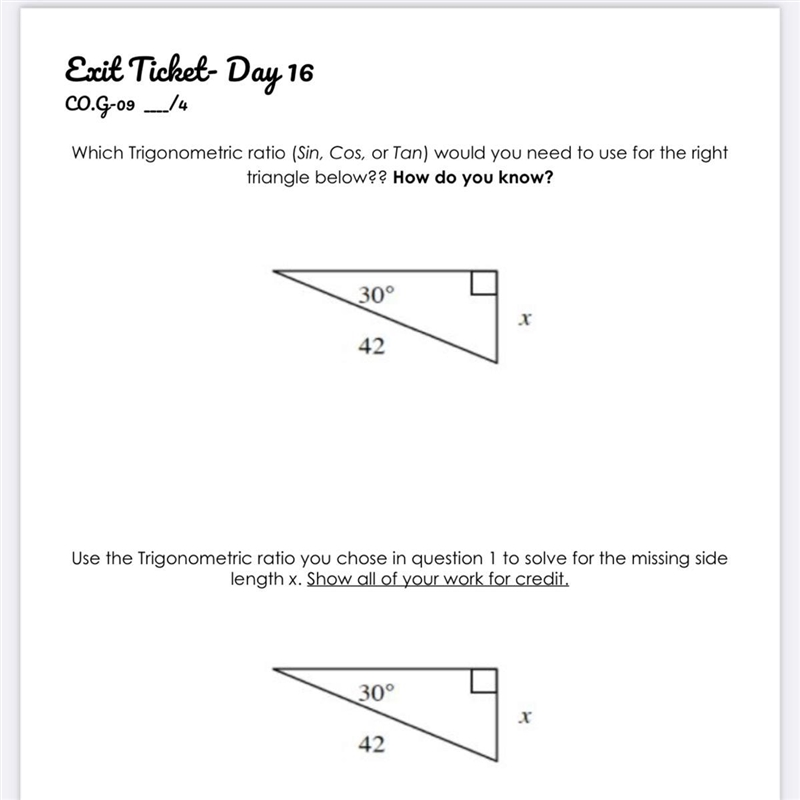 Which Trigonometric ratio (​Sin, Cos, ​or​ Tan​) would you need to use for the right-example-1