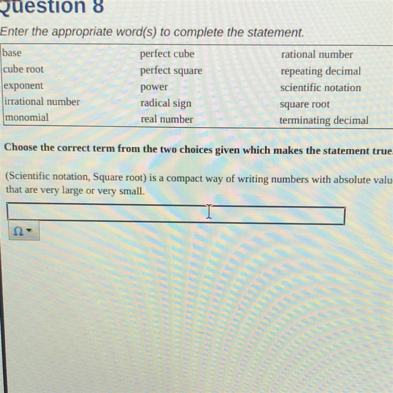 3 4 5 Enter the appropriate word(s) to complete the statement. base perfect cube rational-example-1