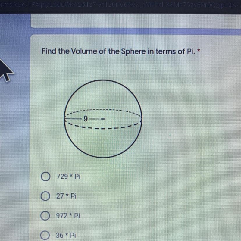 PLEASE HELP! Find the volume of the sphere in terms of Pi-example-1