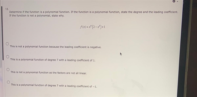 Determine if the function is a polynomial function. If the function is a polynomial-example-1