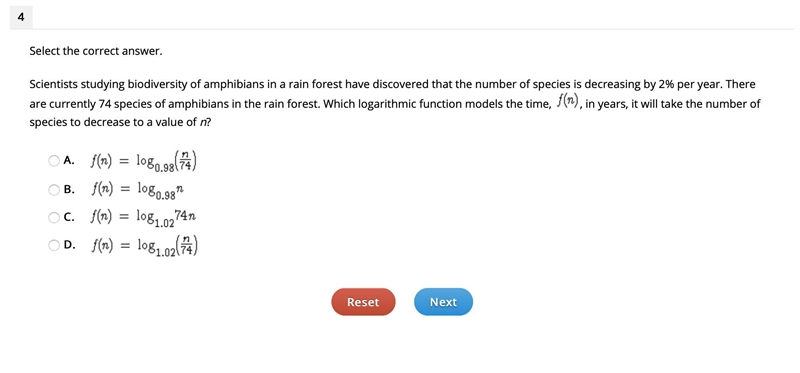 HELP!! Select the correct answer. Scientists studying biodiversity of amphibians in-example-1