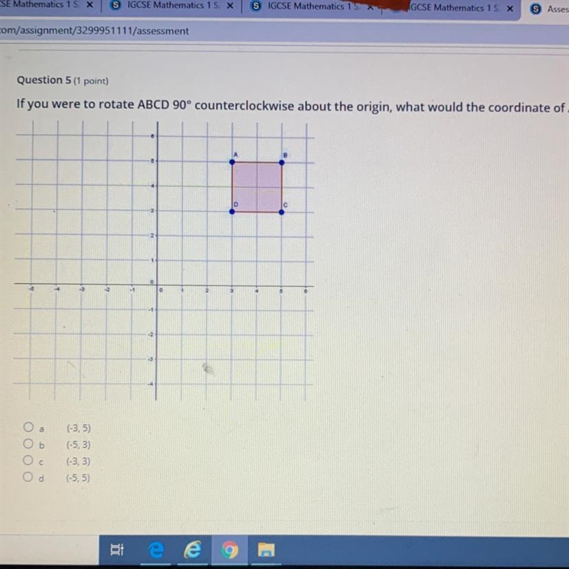 Question 5 (1 point) If you were to rotate ABCD 90° counterclockwise about the origin-example-1