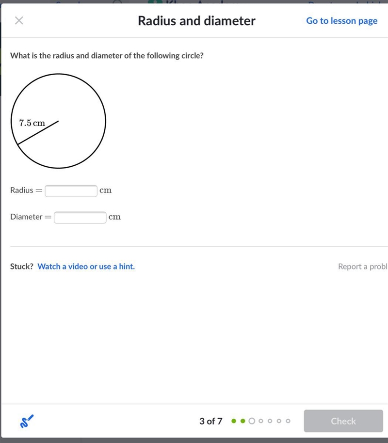 What is the radius and diameter of the following circle?-example-1