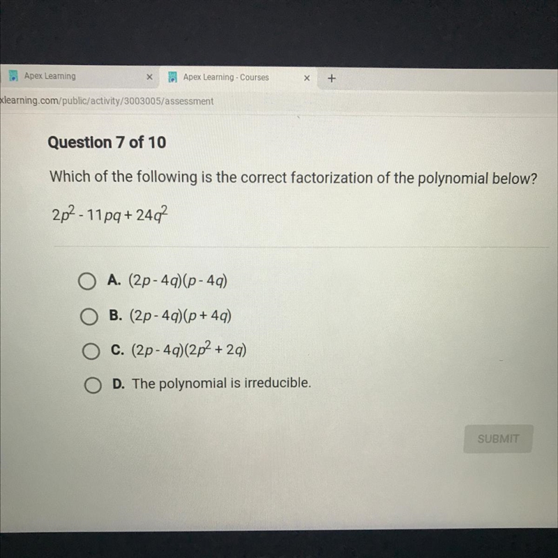 Which of the following is the correct factorization of the polynomial below?-example-1