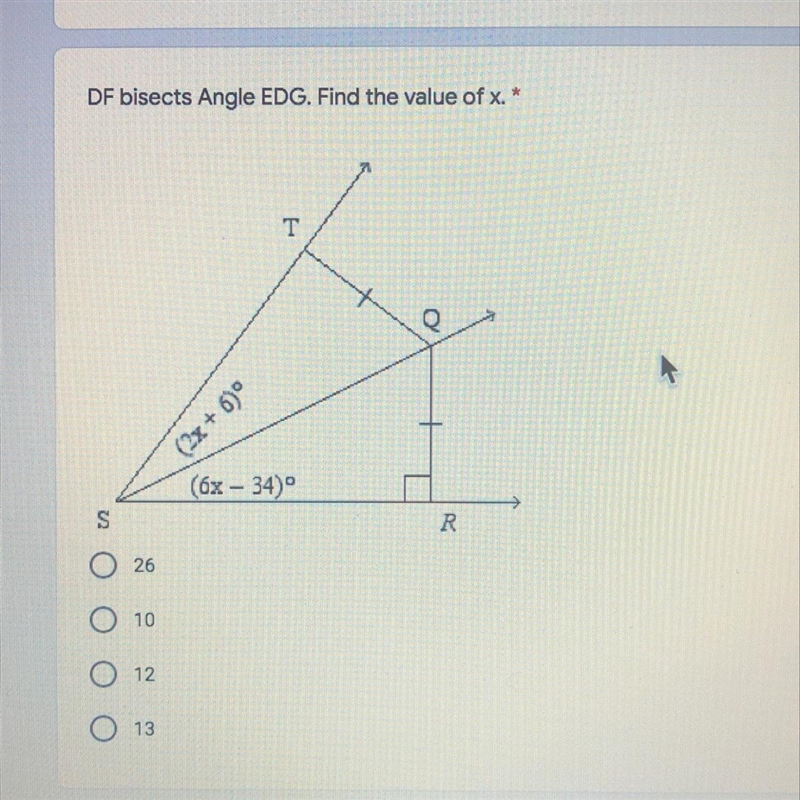 DF bisects angle EDG. Find the value of x-example-1