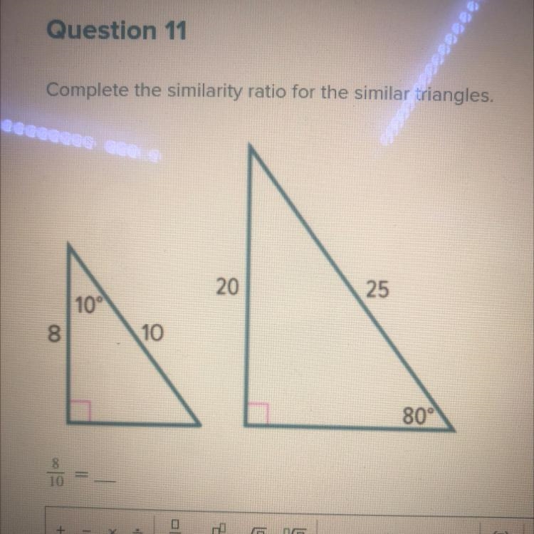 FOR A TEST!! HELP! Complete the similarity ratio for the similar triangles.-example-1