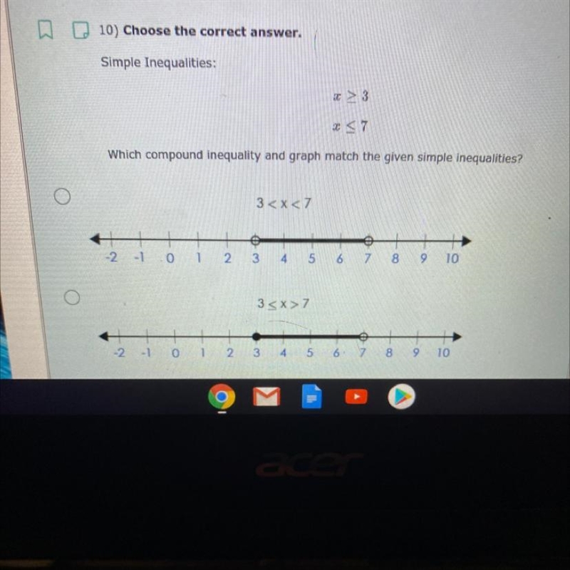 10) Choose the correct answer. Simple Inequalities: please help-example-1