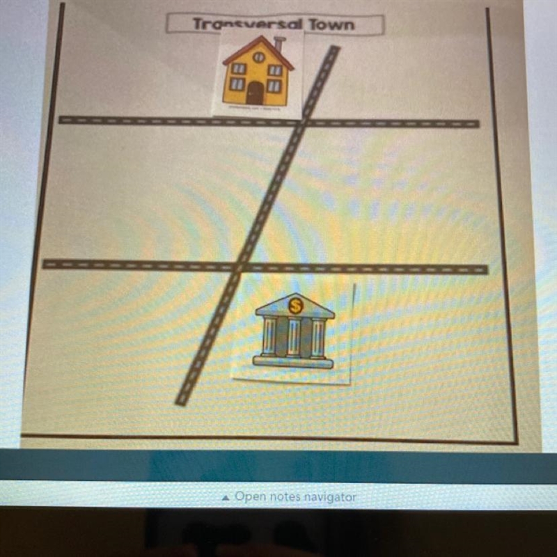 What is the angle relationship between the House and Bank? And is the relationship-example-1