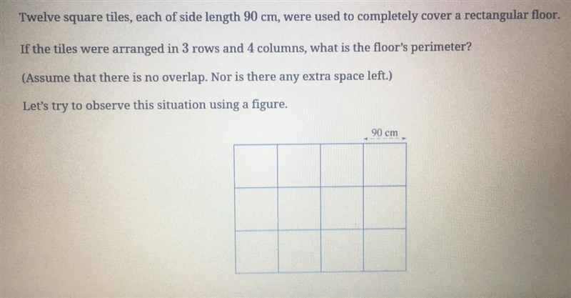 Given the arrangement, * what is the floor’s length? 4x90= ___ cm * what is the floor-example-1