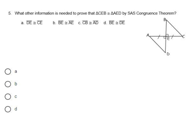 What other information is needed to prove that Triangle CEB is congruent to Triangle-example-1