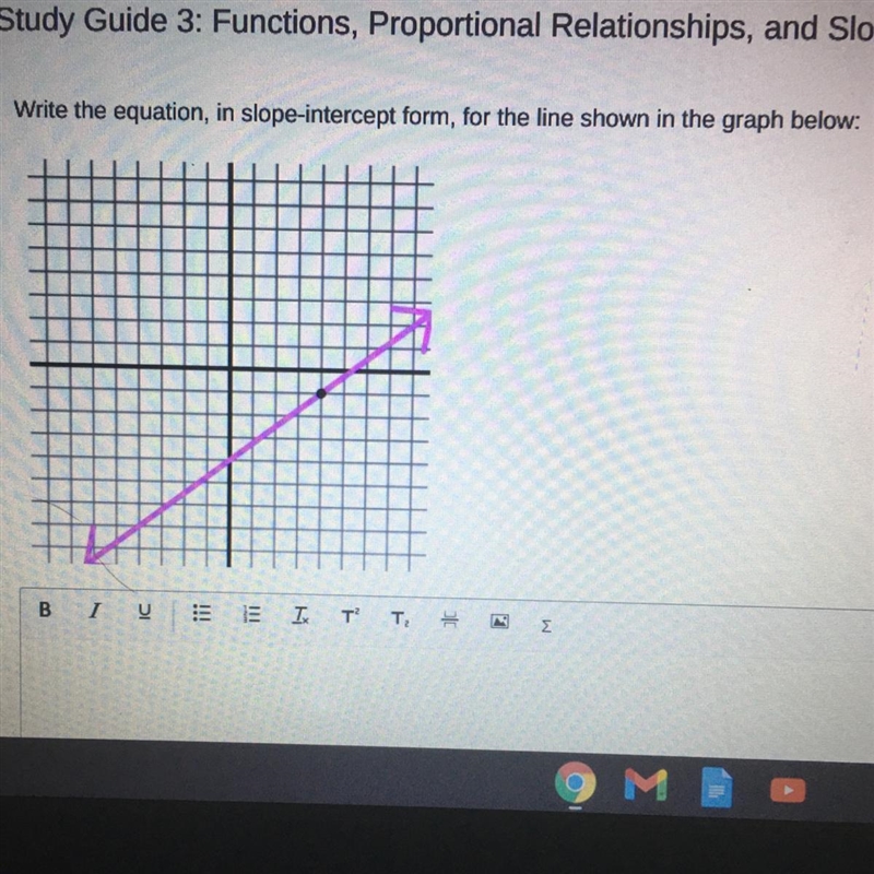 Write the equation, in slope-intercept form, for the line shown in the graph below-example-1