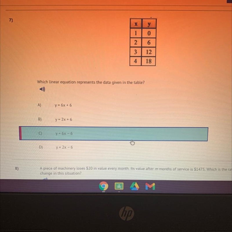 Which linear equation represents the data given in the table?-example-1