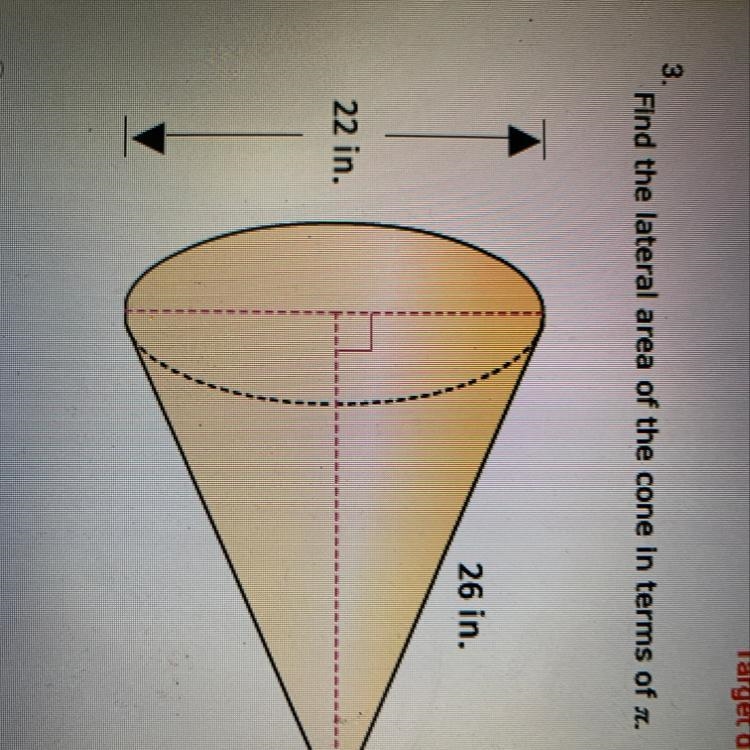 Find the lateral area of the cone in terms of pi.-example-1