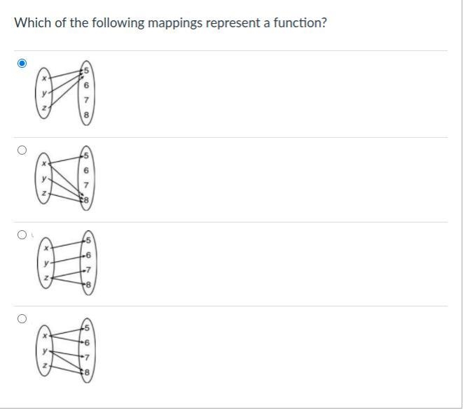 Which of the following mappings represent a function? Group of answer choices-example-1