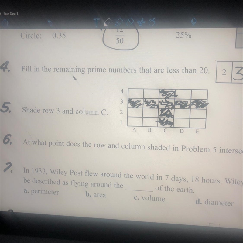 At what point does the row and column shaded in Problem 5 intersect? Need the answer-example-1