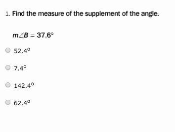 Help me ... Find the measure of the supplement of the angle-example-1