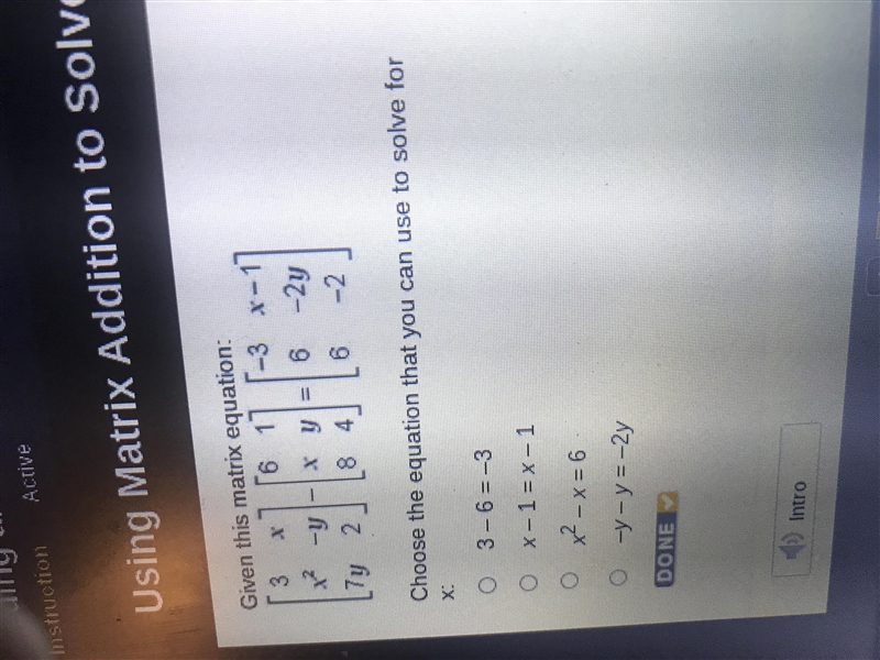 Giving this Matrix choose the equation that you can use to solve for X-example-1