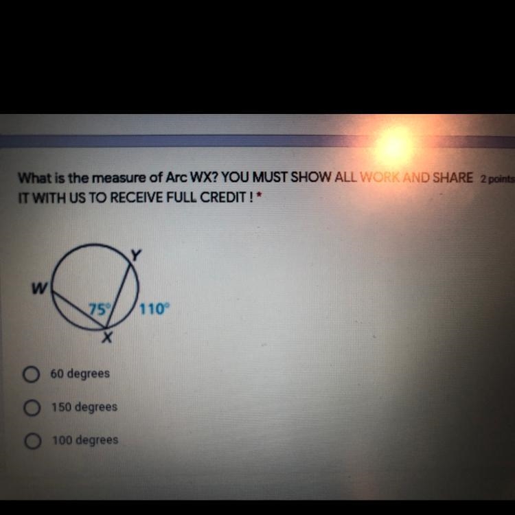 What is the measure of Arc WX?-example-1