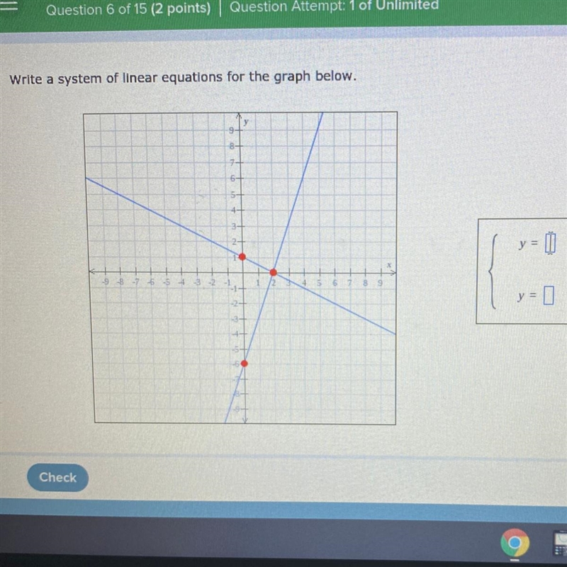 How do I write the system of linear equations for this graph?-example-1