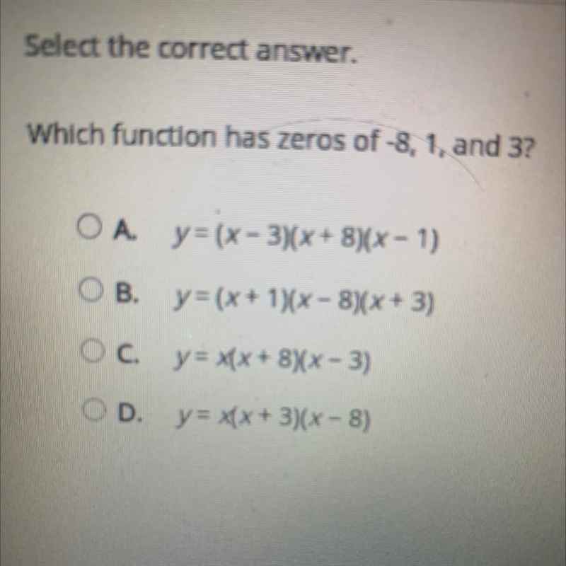 Which function has zeros of -8,1 and 3?-example-1