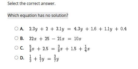 Which equation has no solution? Help Now Plz!!-example-1