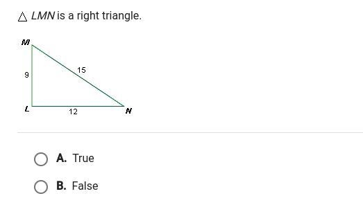 True of false, LMN is a right triangle-example-1