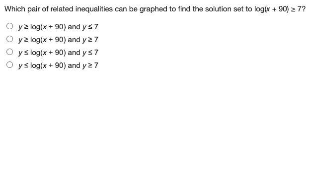 Which pair of related inequalities can be graphed to find the solution set to log-example-1