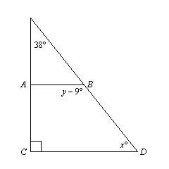 In the figure, . Find x and y. Question 3 options: a. x = 32, y = 137 b. x = 38, y-example-1