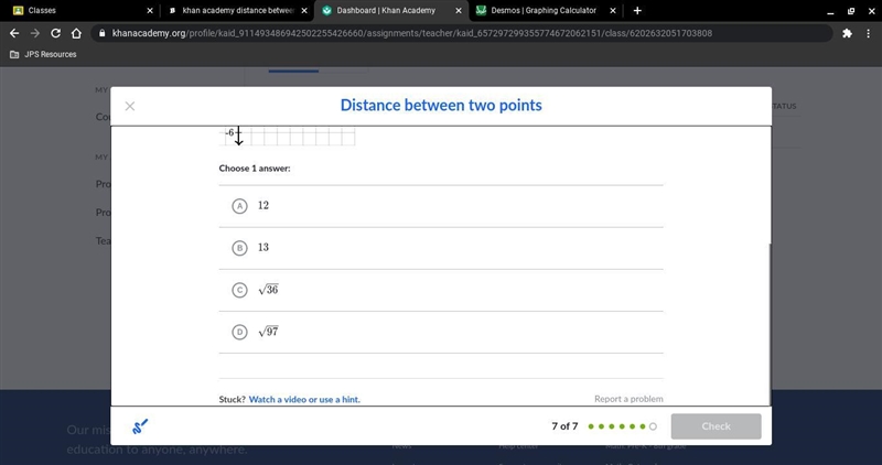 Last khan academy assignment distance formula-example-2