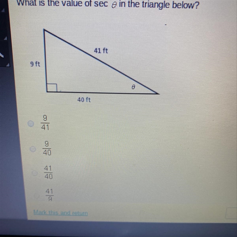 What is the value of sec theta in the triangle below-example-1