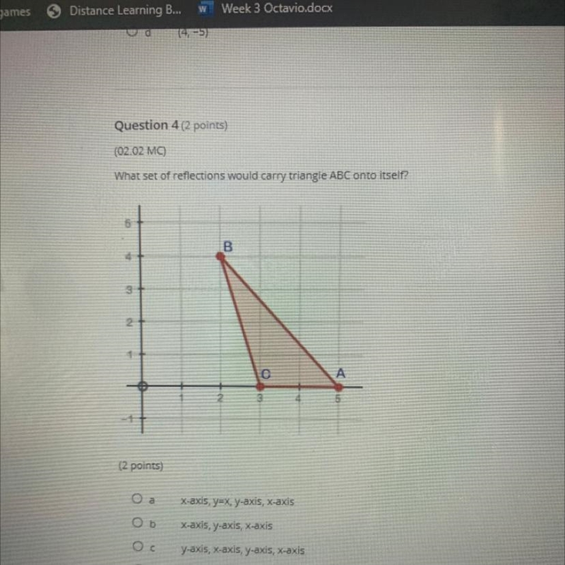 What set of reflections would carry triangle ABC onto itself?-example-1