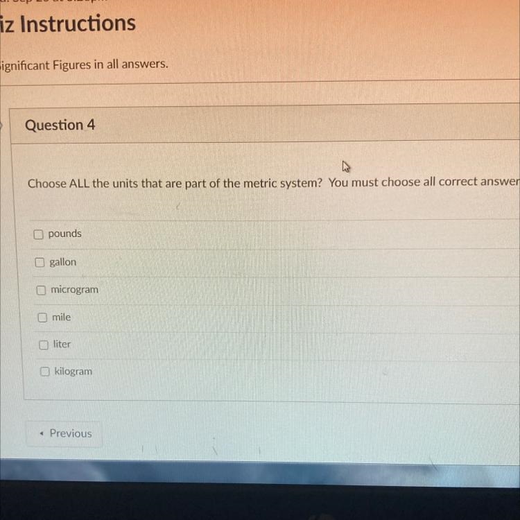 Choose all the units that are part of the metric system ?-example-1