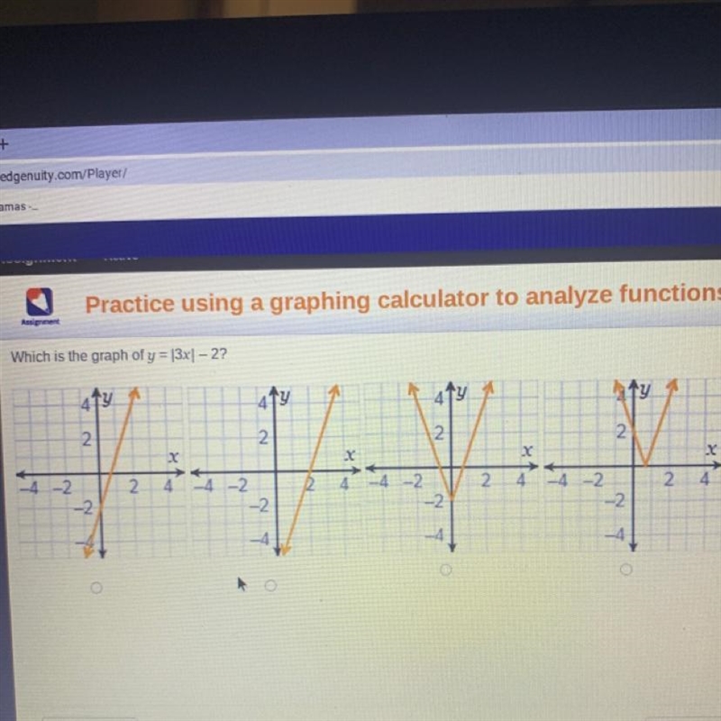 Which is the graph of y = 3x] - 2?-example-1