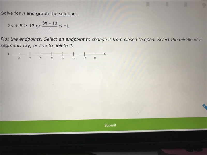 Solve for n and graph the solution.-example-1