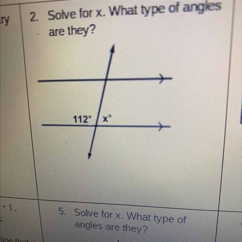 Solve for x. What type of angles are they? 112ºxº-example-1