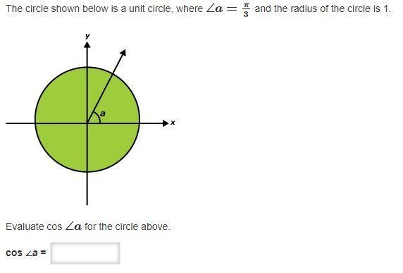 The circle shown below is a unit circle, where ∠a=π/3 and the radius of the circle-example-1